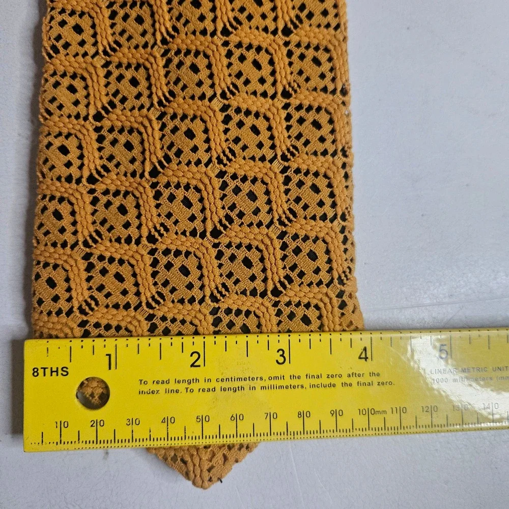 Vtg Harris & Frank Castle Mustard Yellow Crochet Knit Lace Necktie Retro Gold
